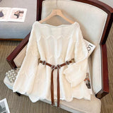 Bluza Evanta din tricot cu talie accentuata prin curea