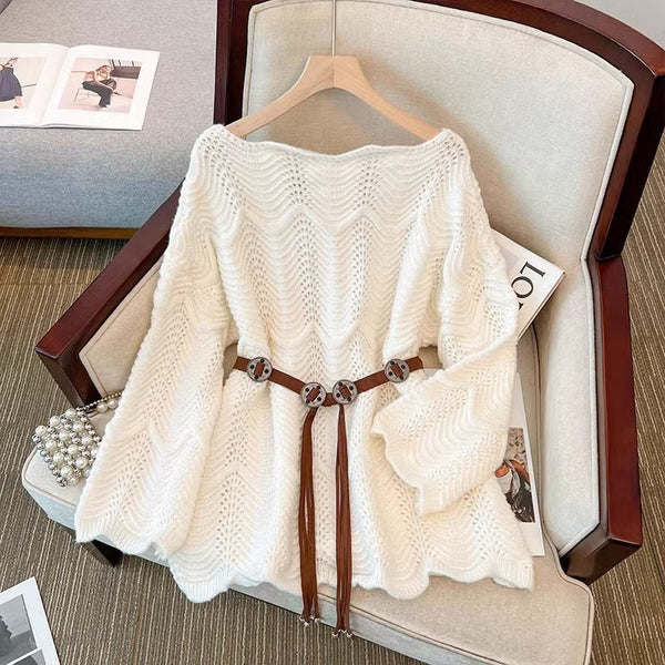 Bluza Evanta din tricot cu talie accentuata prin curea