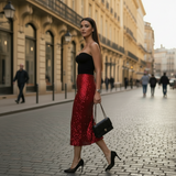 Fusta Aelina rosie lunga cu paiete