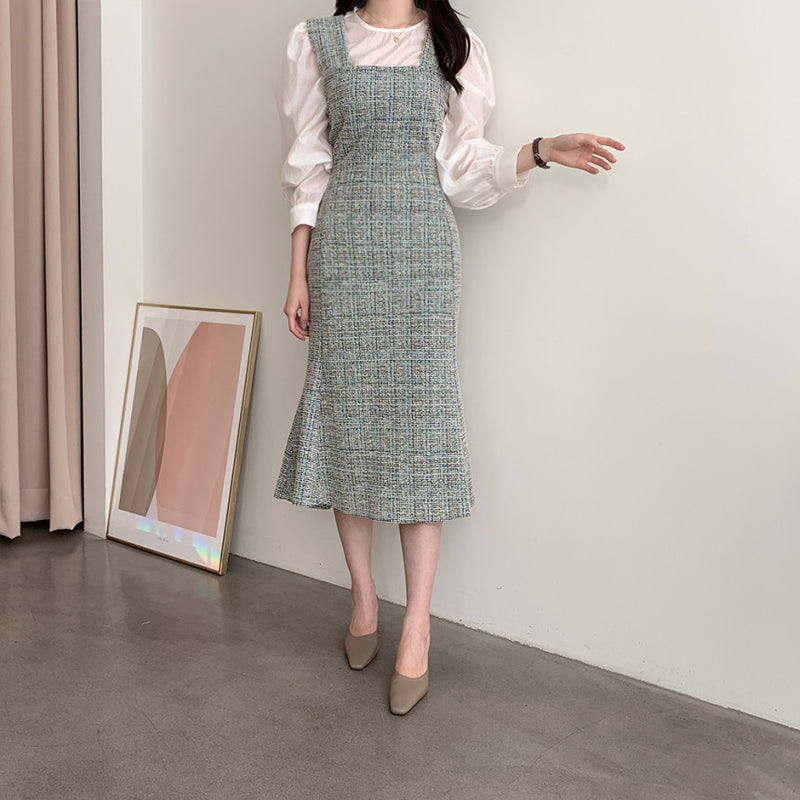 Rochie Sanda albastra din tweed