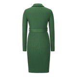 Rochie Monille verde din tricot cu nasturi tip capse si cordon accesorizat