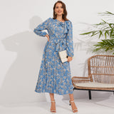 Rochie Adania albastra cu funda laterala si cordon accesorizat