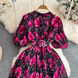 Rochie Galle neagra cu imprimeu floral si pliuri