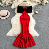 Rochie tricotata Merma tip sirena, umeri goi
