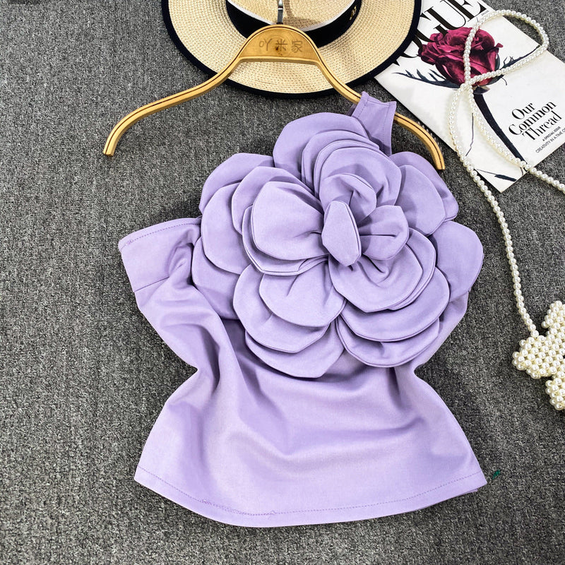 Top Cosima mov cu umar gol si floare tridimensionala