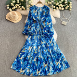 Rochie midi plisata Hoja, imprimeu frunze