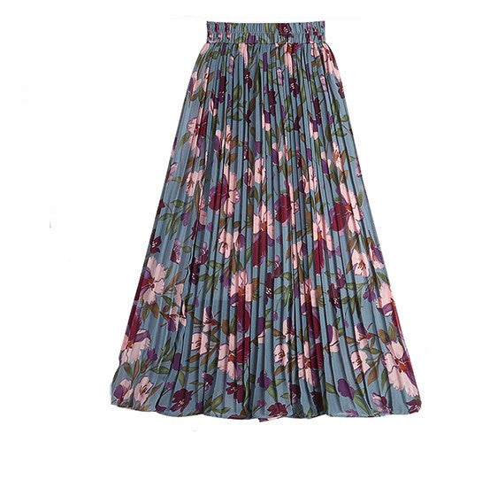 Fusta Victoria albastra cu talie elastica si imprimeu floral