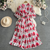 Rochie Galle alba cu imprimeu floral si pliuri
