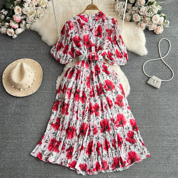 Rochie Galle alba cu imprimeu floral si pliuri