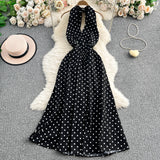 Rochie maxi Dotty cu imprimeu buline si spatele gol
