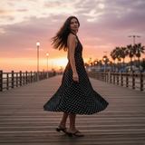 Rochie maxi Dotty cu imprimeu buline si spatele gol