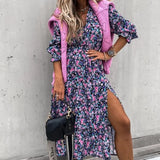 Rochie Naya cu imprimeu floral si nasturi imbracati
