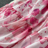 Rochie Brea roz cu nasturi imbracati si imprimeu floral