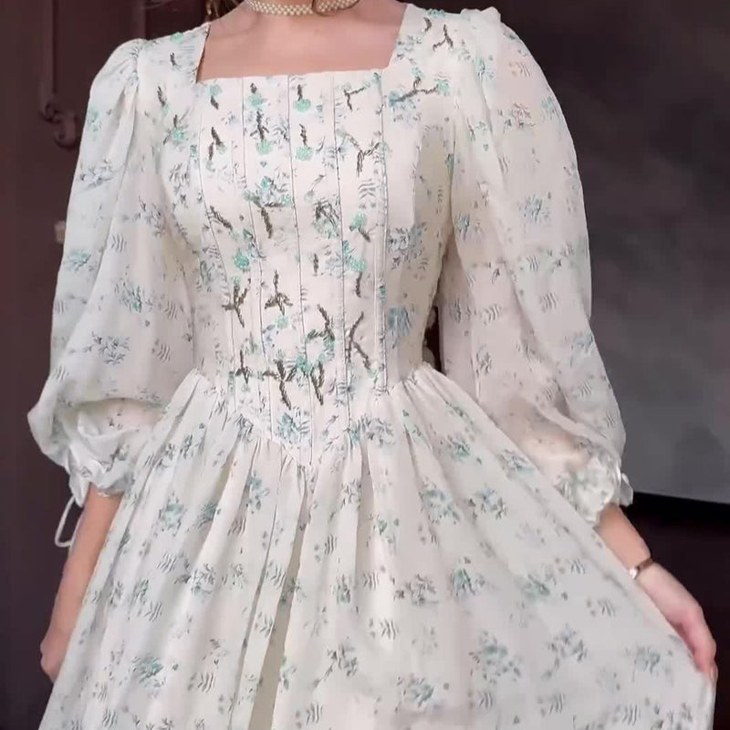 Rochie Jessica cu decolteu patrat si imprimeu floral