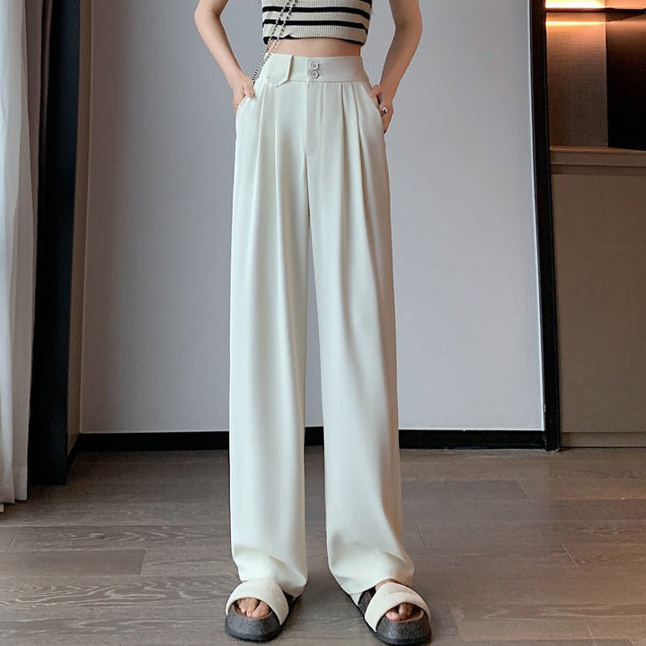 Pantaloni Nola crem largi cu talie inalta