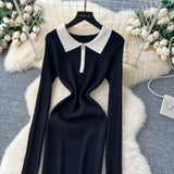 Rochie Mella din tricot reiat cu guler