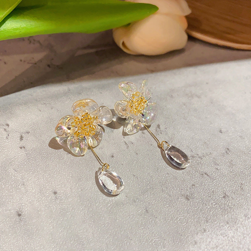Cercei retro acrilici cu floare si pandantiv opal