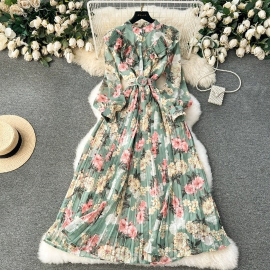 Rochie Chloe verde cu volanase si curea accesorizata