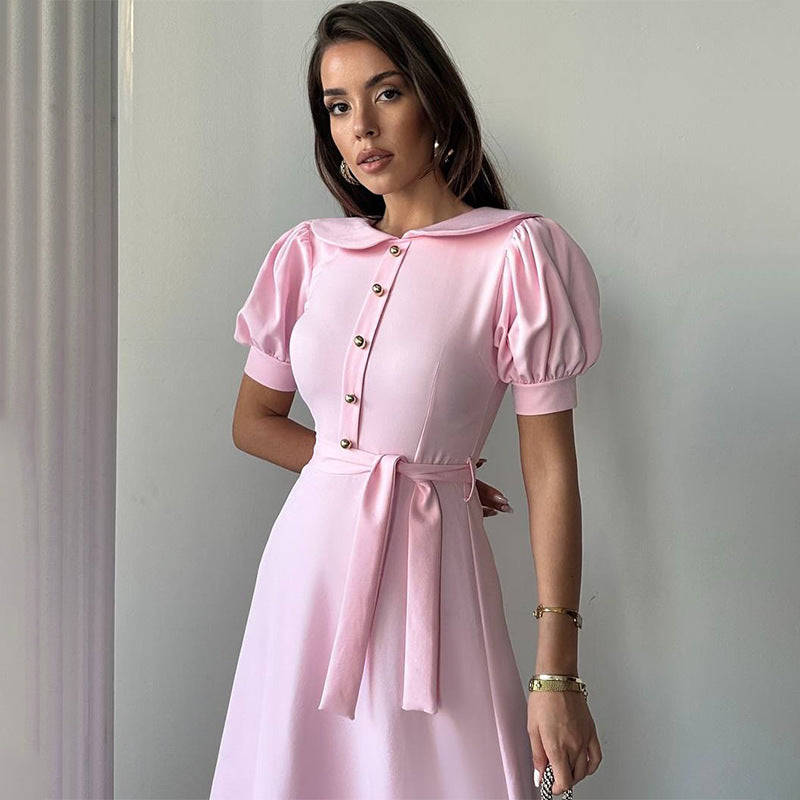 Rochie Eseld cu nasturi decoratisi decolteu petrecut