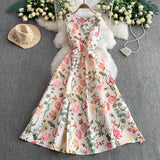 Rochie midi Vadya cu pliuri si imprimeu floral