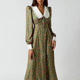 Rochie Garcelina roz cu guler lat si imprimeu floral