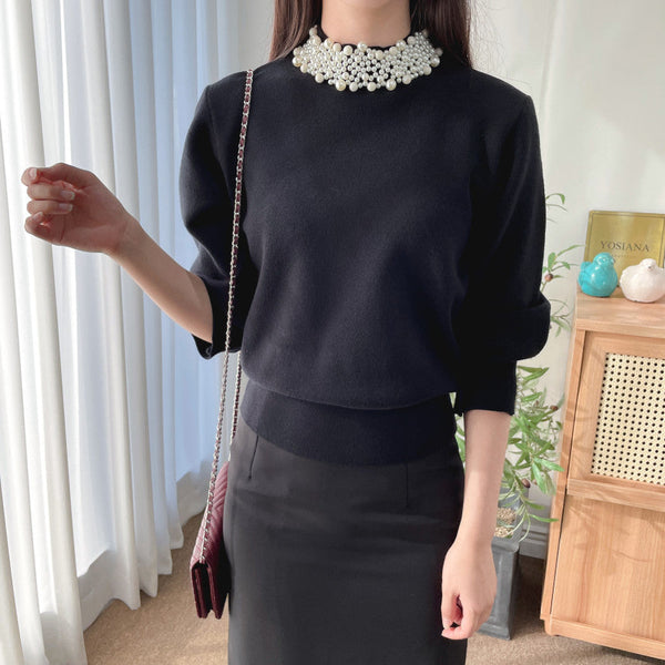 Bluza Ayana neagra accesorizata cu perle