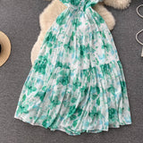 Rochie Brea verde cu nasturi imbracati si imprimeu floral