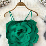 Top Hadley verde cu bretele si floare tridimensionala