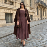 Rochie midi Esfera cu umeri goi, imprimeu buline