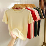 Tricou Zalys cu guler rotund decorat cu perle
