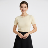 Tricou Zalys cu guler rotund decorat cu perle