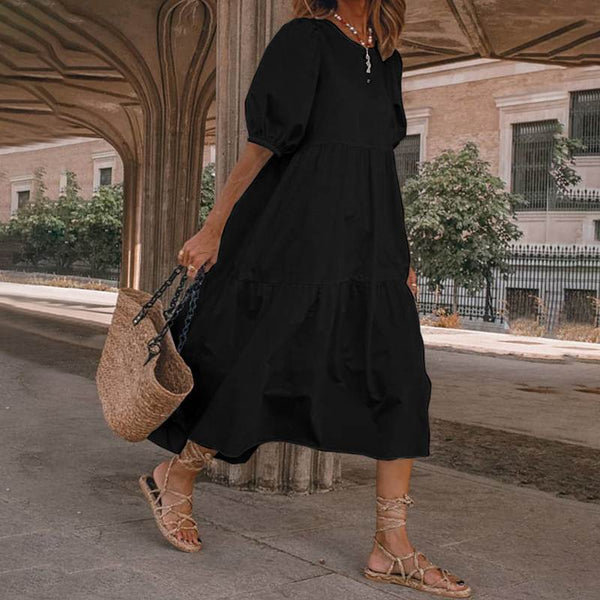 Rochie Lucy neagra cu maneci scurte bufante