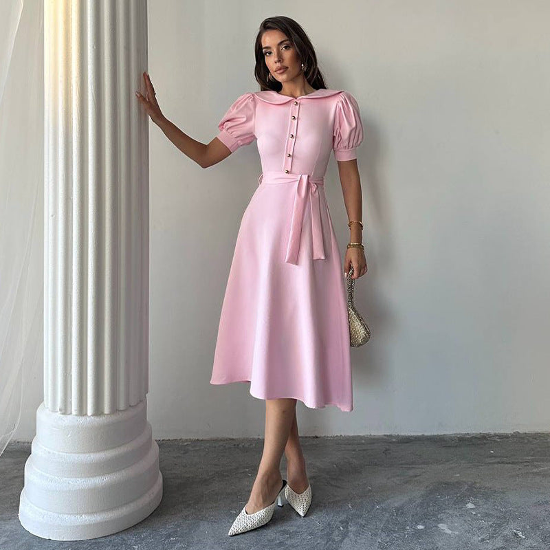 Rochie Eseld cu nasturi decoratisi decolteu petrecut