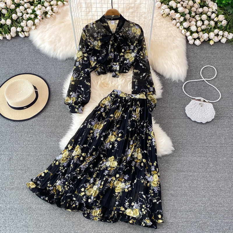 Set Idila compus din camasa si fusta cu imprimeu floral