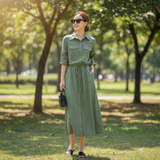 Rochie midi Tunis, tip camasa, cu snur in talie