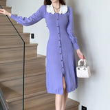 Rochie Freesia din tricot cu guler lat si nasturi functionali