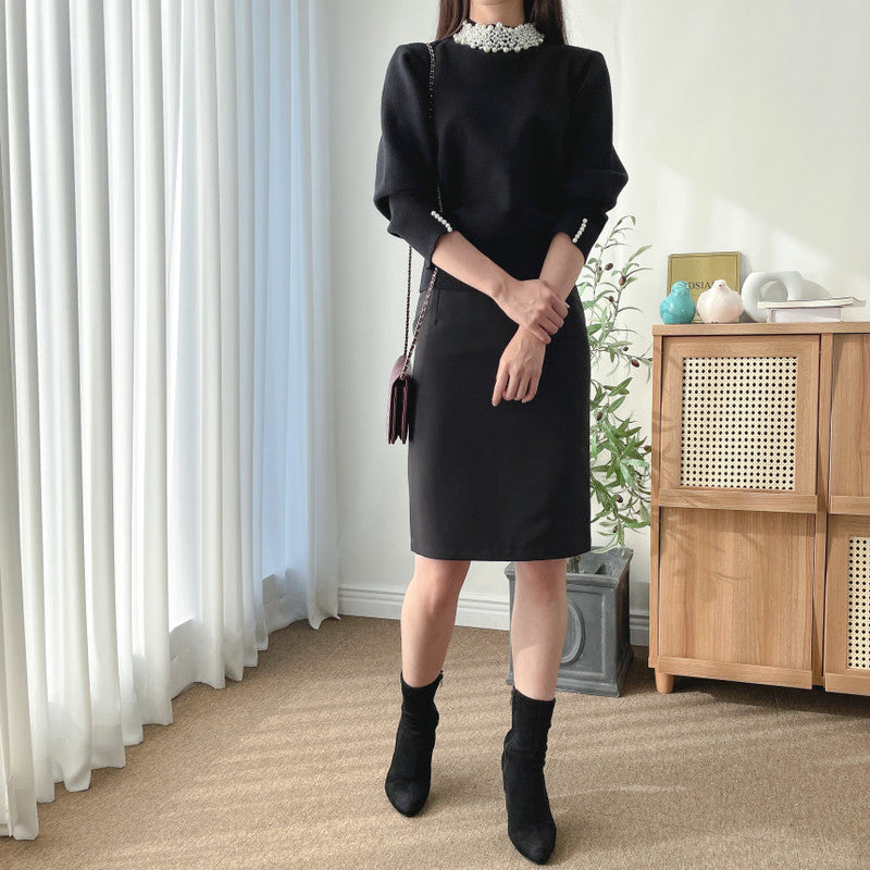 Bluza Ayana neagra accesorizata cu perle