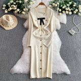 Rochie Jammia din tricot cu decolteu in V decorat cu funda