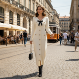 Rochie Jammia din tricot cu decolteu in V decorat cu funda