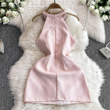 Rochie Fiza din tweed cu strassuri la gat