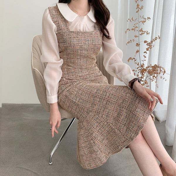 Rochie Sanda maro din tweed