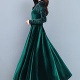 Rochie Bami verde din catifea cu banda lata in talie
