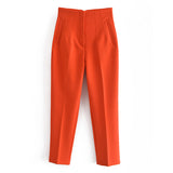 Pantaloni Jemma rosii cu talie inalta, croiala conica si pense