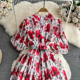 Rochie Galle alba cu imprimeu floral si pliuri