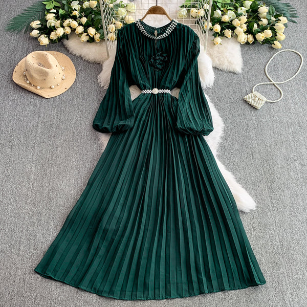 Rochie Bedelia verde plisata - curea inclusa