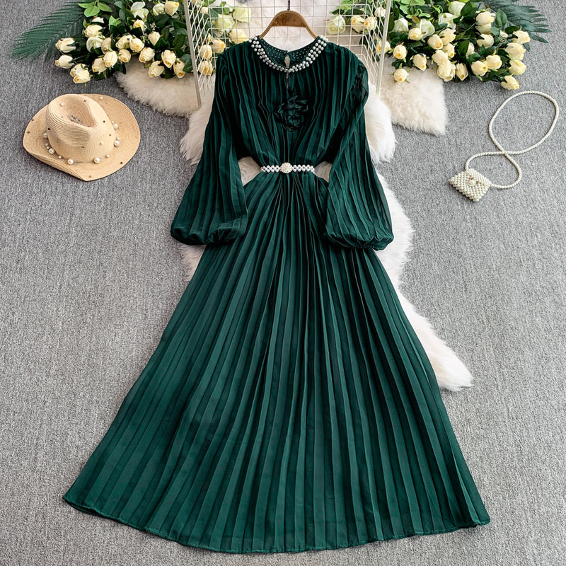 Rochie Bedelia verde plisata - curea inclusa