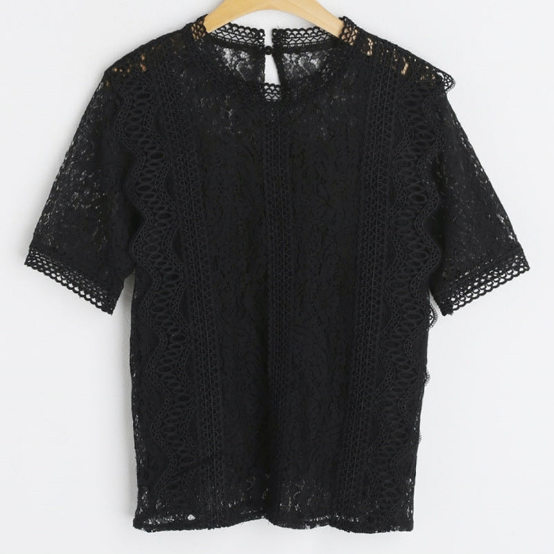 Bluza Amina neagra din dantela brodata