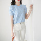 Tricou Sophia albastru cu accesorizat cu pietre