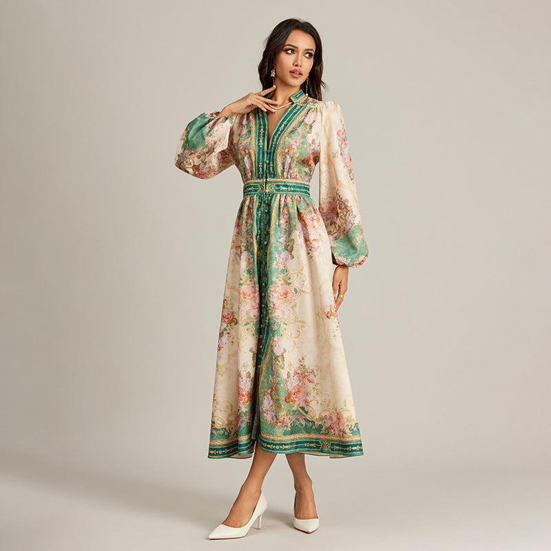Rochie Gaby cu imprimeu floral si nasturi imbracati