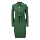 Rochie Monille verde din tricot cu nasturi tip capse si cordon accesorizat